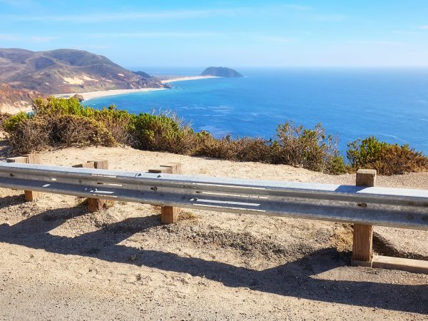 Traffic barrier along Pacific Coast Highway, selective focus, California, USA.